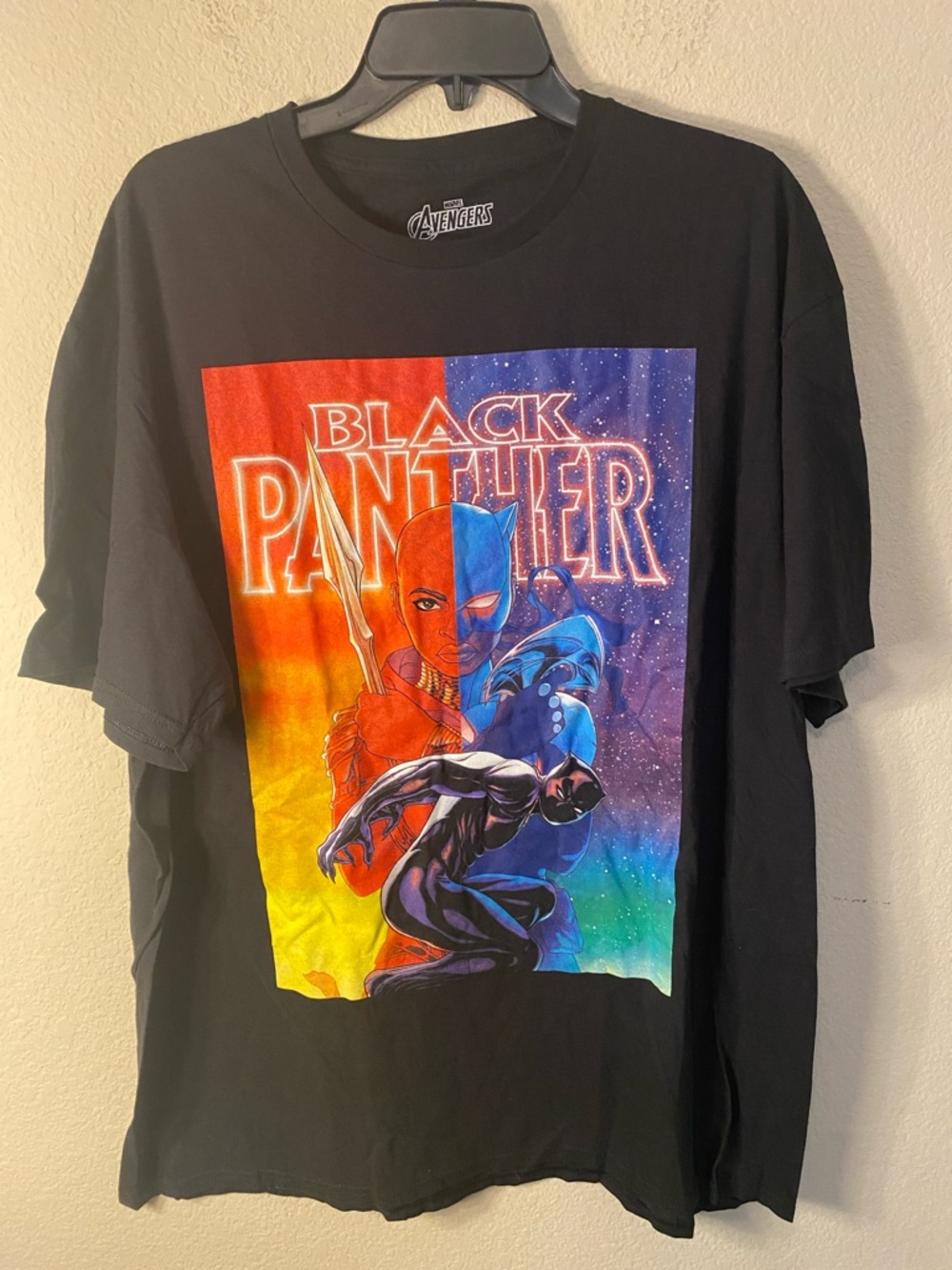 Marvel Black Panther Graphic Tee - Black with Rainbow Print